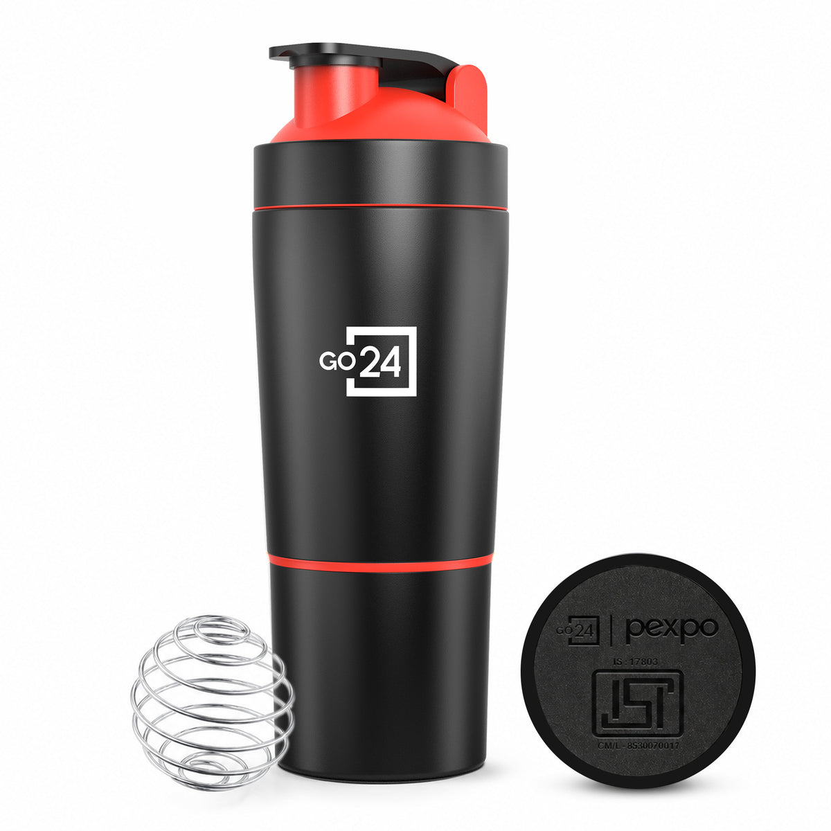 Go24 Kinetic Stainless Steel Gym Shaker with Extra Compartment - 850ml