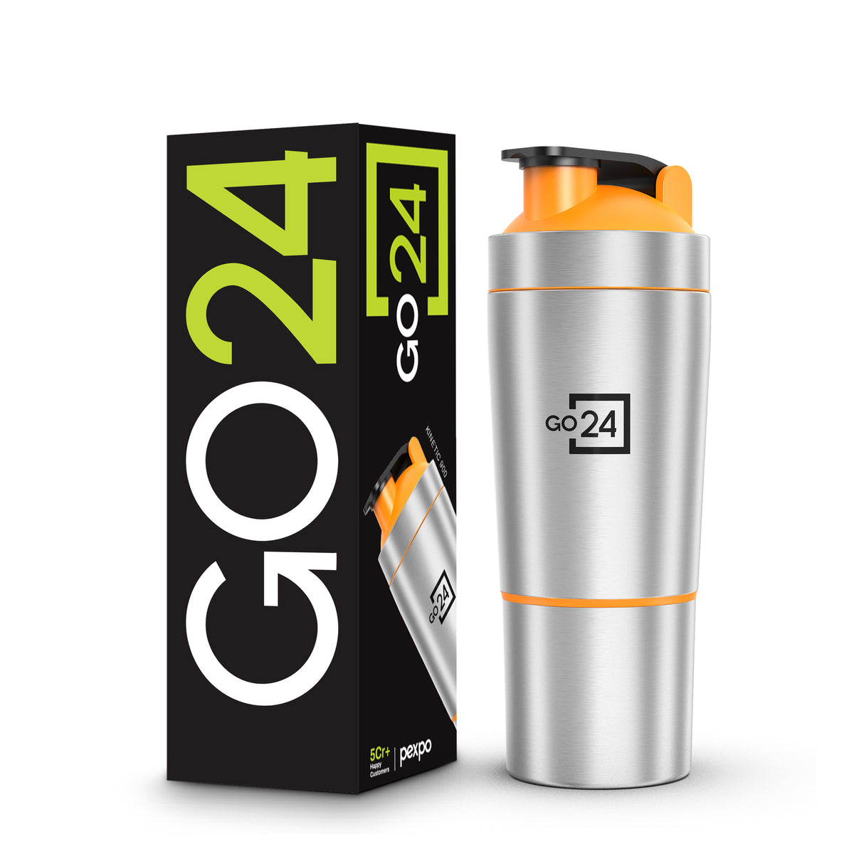 Go24 Kinetic Stainless Steel Gym Shaker with Extra Compartment - 850ml