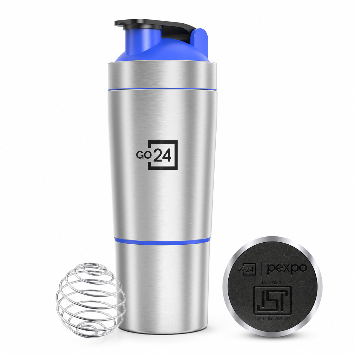 Go24 Kinetic Stainless Steel Gym Shaker with Extra Compartment - 850ml