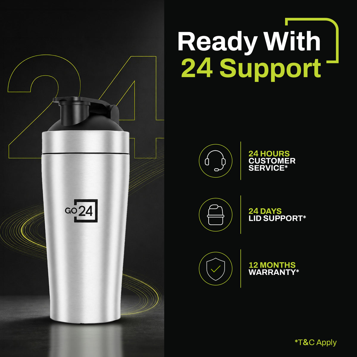 Go24 Kayo Plus Stainless Steel Gym Shaker - 800ml