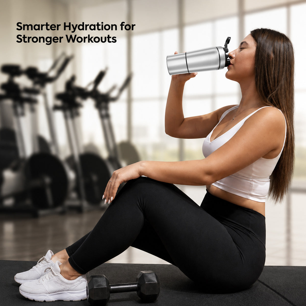 Go24 Kinetic Stainless Steel Gym Shaker with Extra Compartment - 850ml