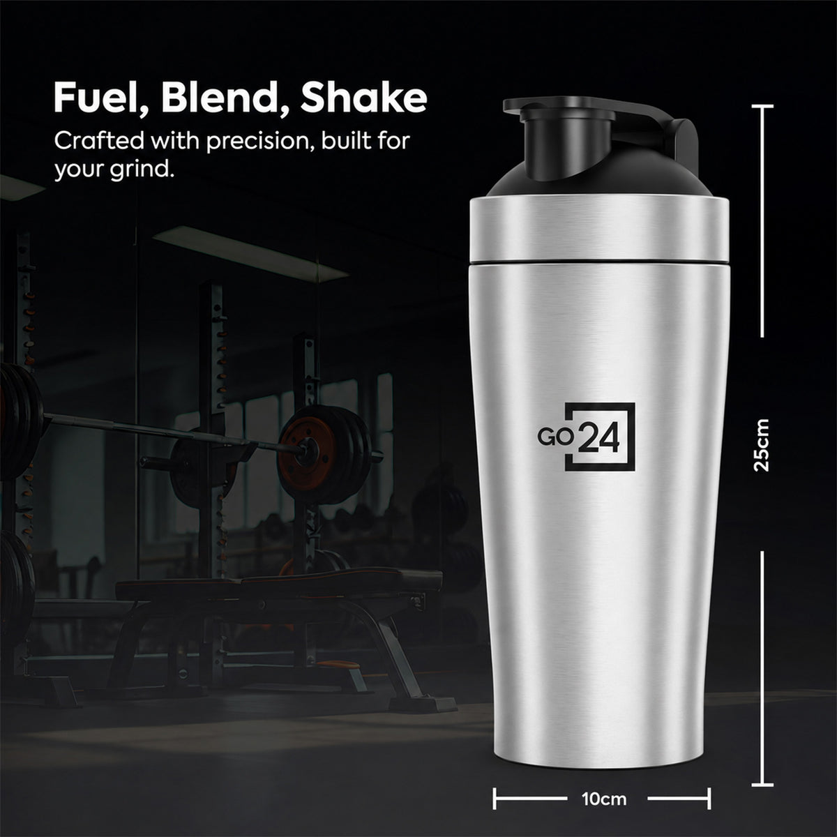 Go24 Kayo Plus Stainless Steel Gym Shaker - 800ml