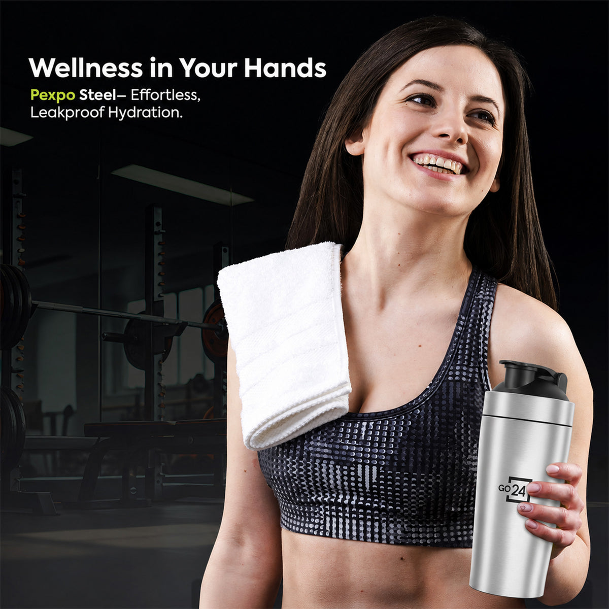 Go24 Kayo Plus Stainless Steel Gym Shaker - 800ml